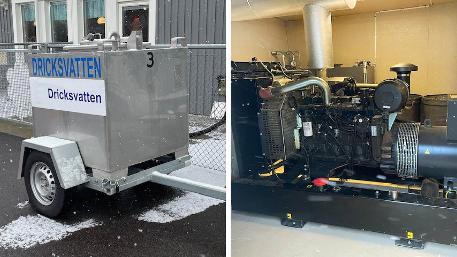 Vattentank-kärra samt reservaggregat för el