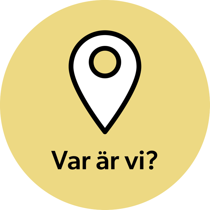 Illustration med texten Var är vi? Över texten finns en kartnål.