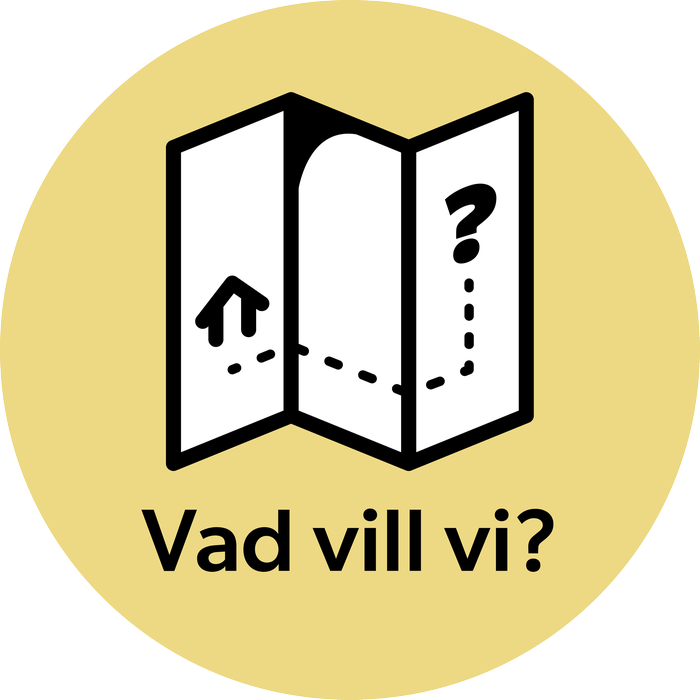 Illustration med texten Vad vill vi? Över texten syns en karta.