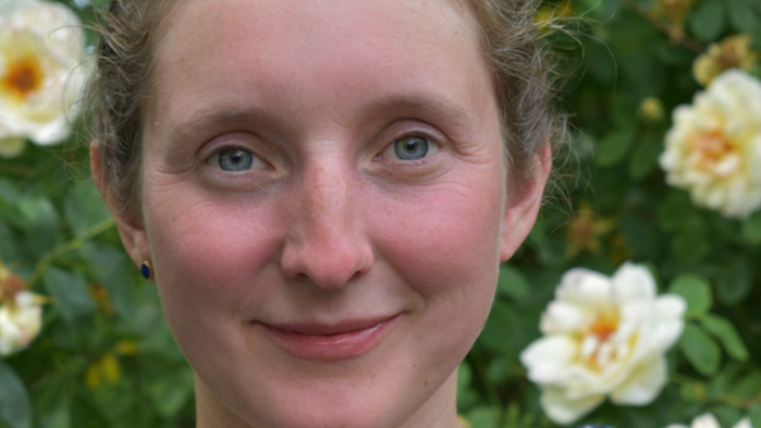 Ko och hund tittar på varandra